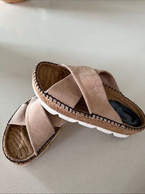Jimmy Choo Beige Suede Cross-Strap Slide